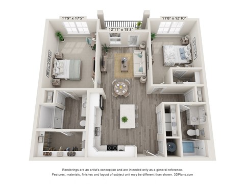 Floor plan for 2 beds, 2 baths, 1080 sqft